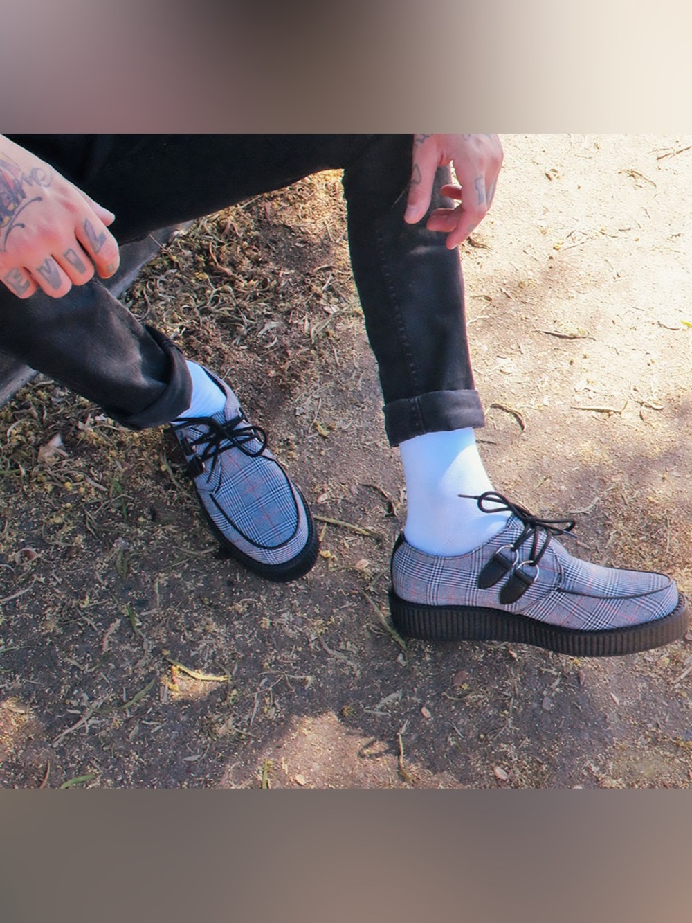 T.U.K - B/W/R Plaid Viva Low Creeper Loafers - Men’s 9 Women’s 11